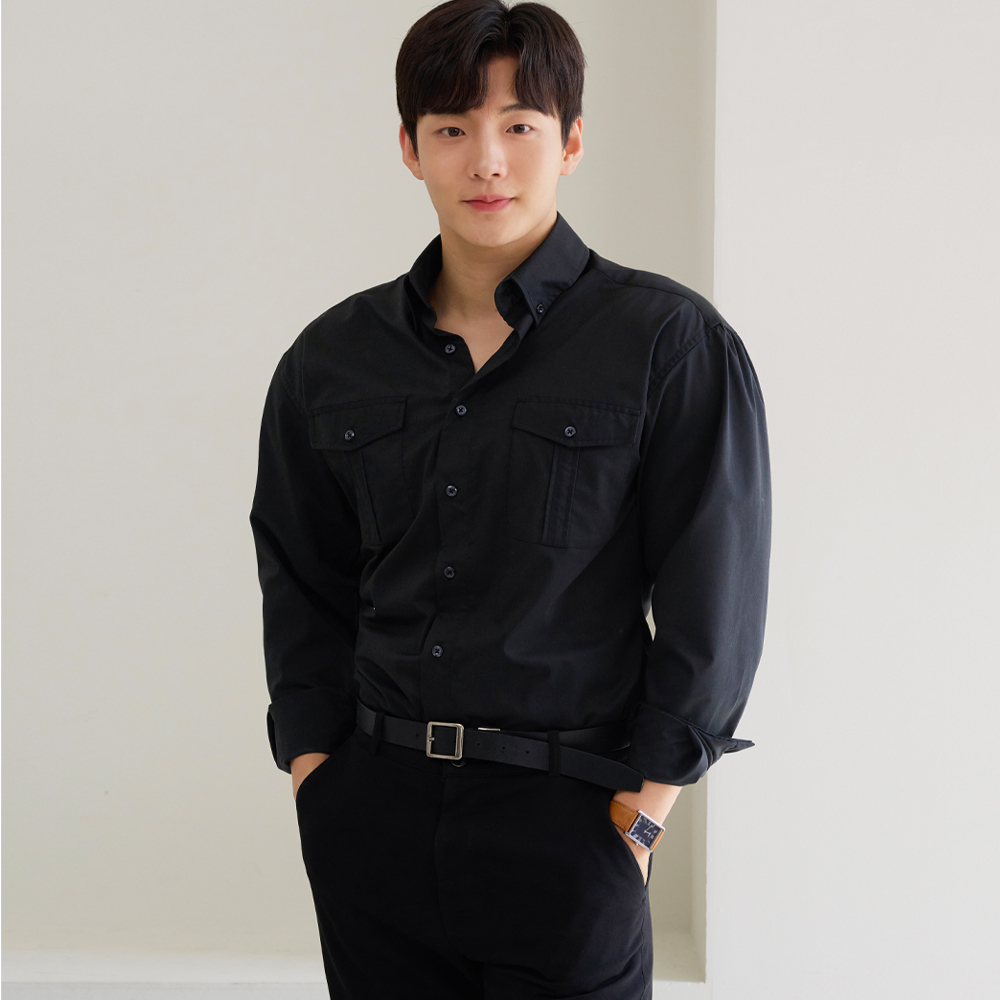 블랙라벨 (black label) - 하이엔드 클래식 레터링 머슬핏 정장 셔츠 - 상품 이미지
