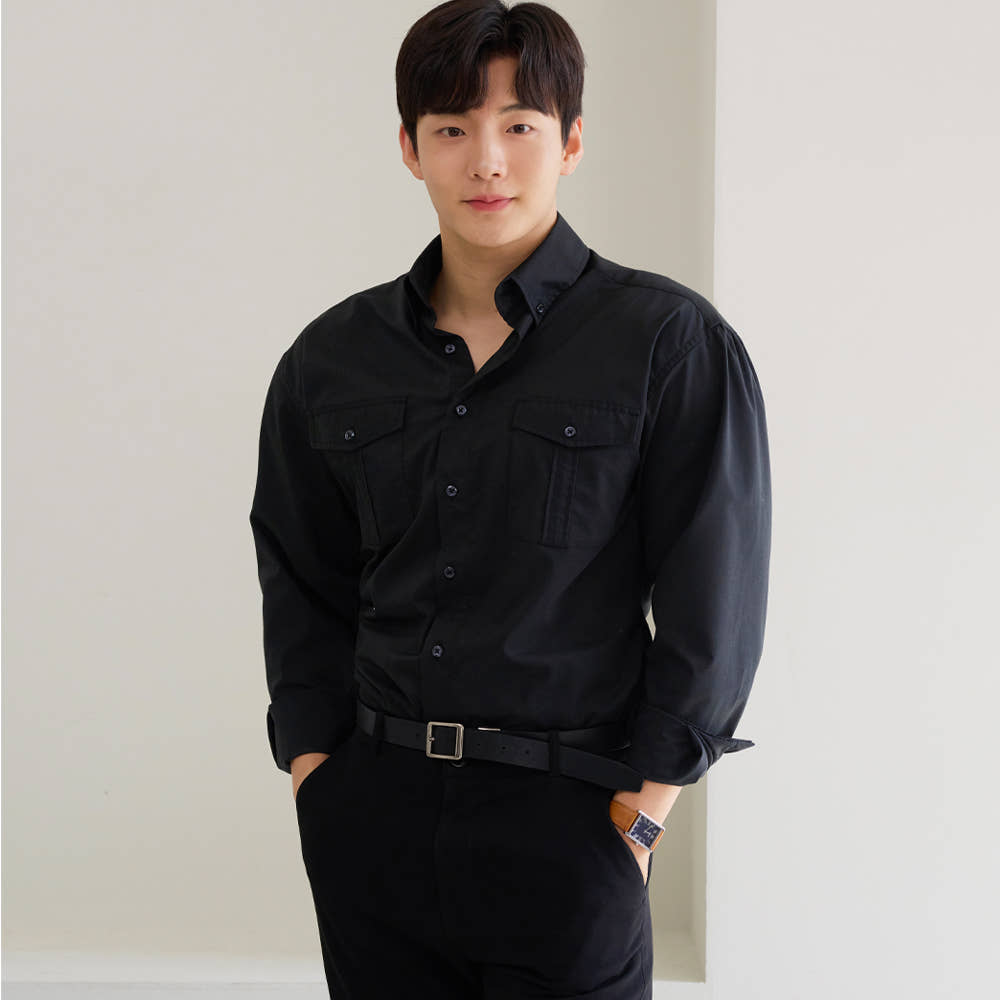 핵쿨남 블랙라벨 하이엔드 클래식 레터링 머슬핏 정장 셔츠