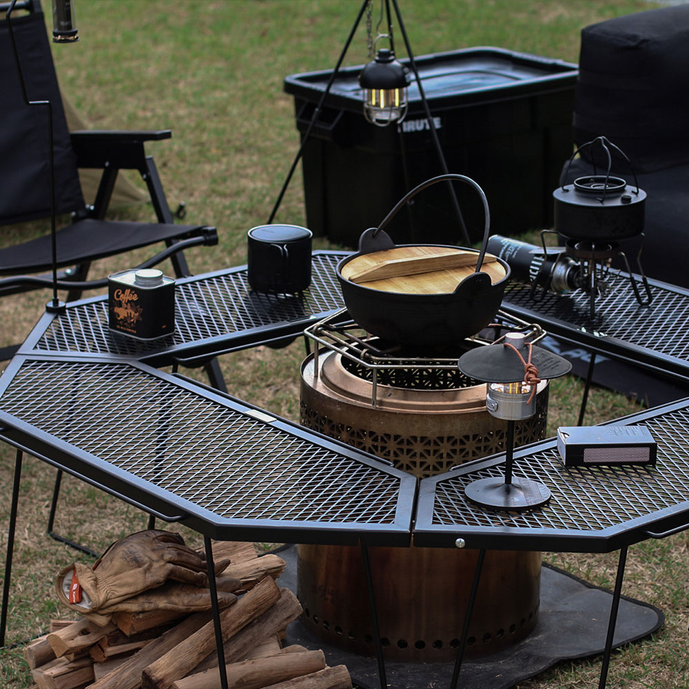 빈슨메시프 파즐 화로대 테이블 2P 폴딩 메쉬 철제선반 캠핑테이블 카키