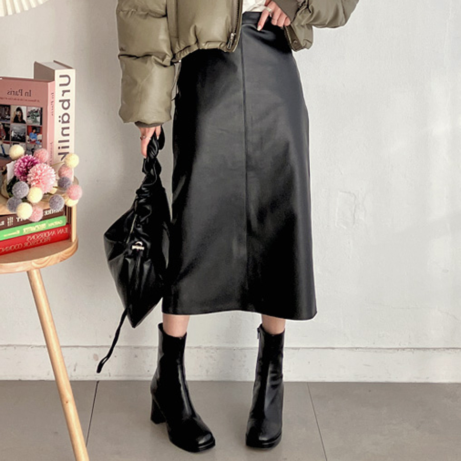 홀릭 레더 슬릿 H 하이웨스트  롱 스커트 (4 SIZE) 제품 이미지