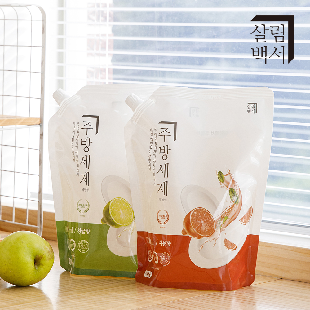 살림백서 천연유래98% 대용량 주방세제 리필 청귤향 1L, 3개
