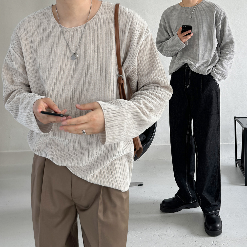1+1 남자오버핏긴팔 남성라운드티 - 메인 이미지