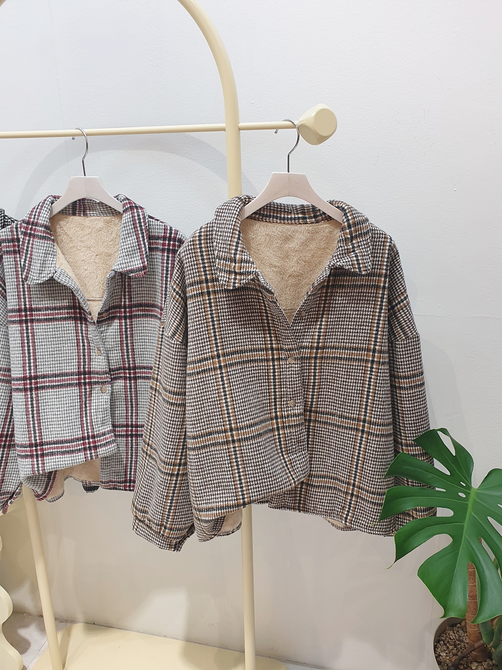 겨울 오버사이즈 루즈핏 블랙 브라운 보아털 고방 체크남방 - 상세 이미지 2