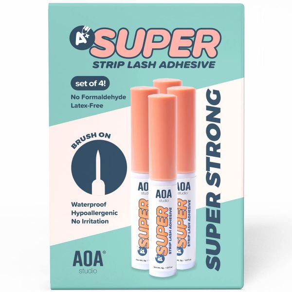AOA 스튜디오 속접착제 강화제 4pcs 스트립 강력 유지 방수 포뮬러 무자극 라텍스 프리 롱 레이징 퀵 드라이 0.17온스 각각 (4팩) (클리어)... 