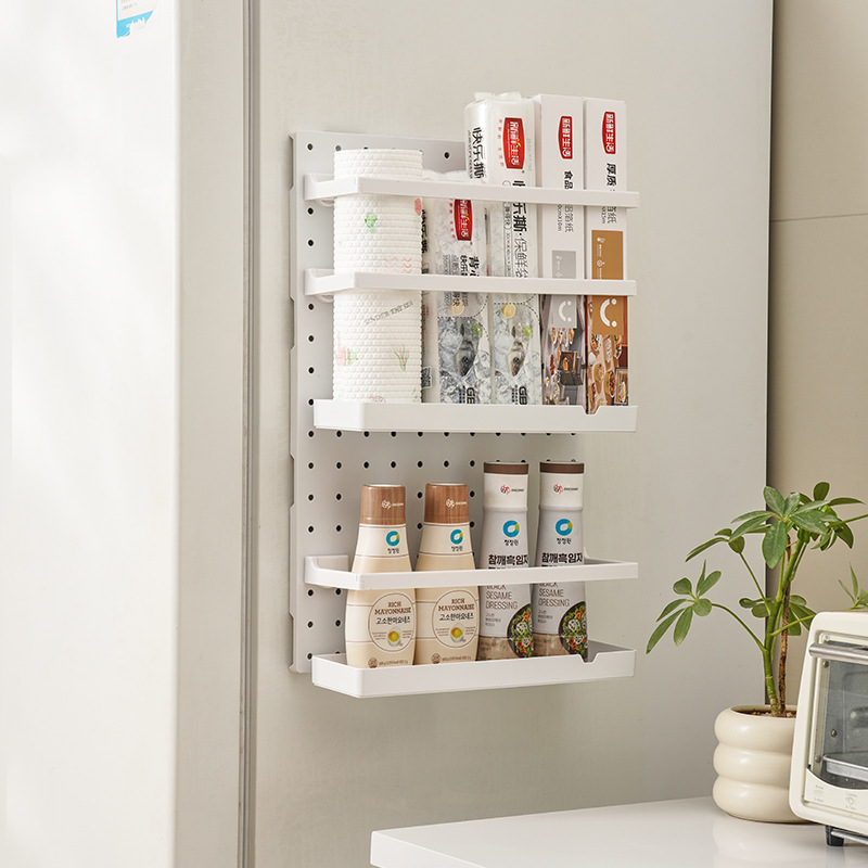 라슈에뜨 주방 공간활용 무타공 흡착 패드 벽걸이 다용도 타공판 수납 선반 세트