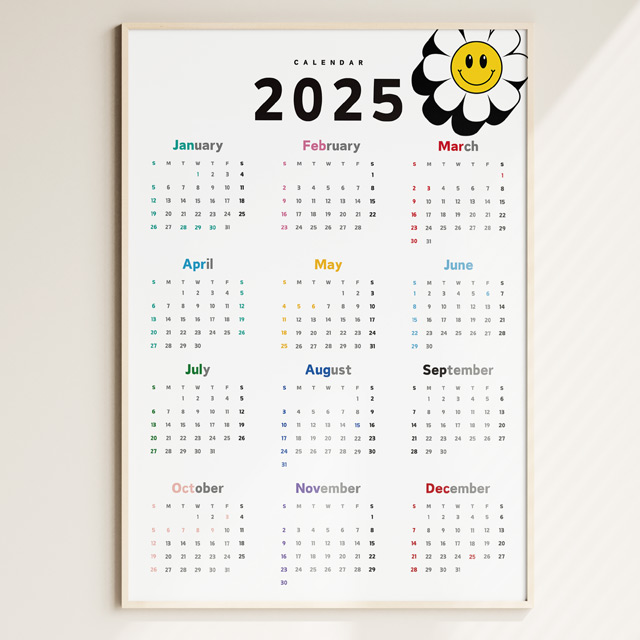 2025년 달력 벽걸이 캘린더 인테리어 액자 빈티지 스마일 포스터 - 상품 이미지