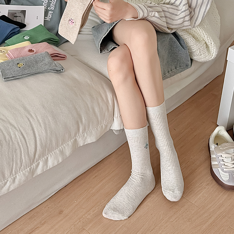 보솜이 캐릭터 자수 골지 무압박 컬러 심플 학생 양말 이미지 6