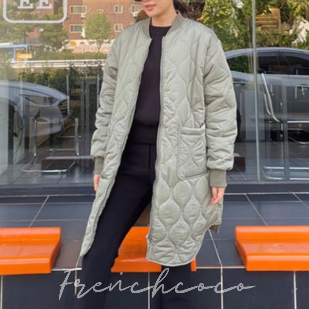 프렌치코코 여성 누빔 롱패딩 퀼팅 다이아몬드 패턴 경량 깔깔이 점퍼