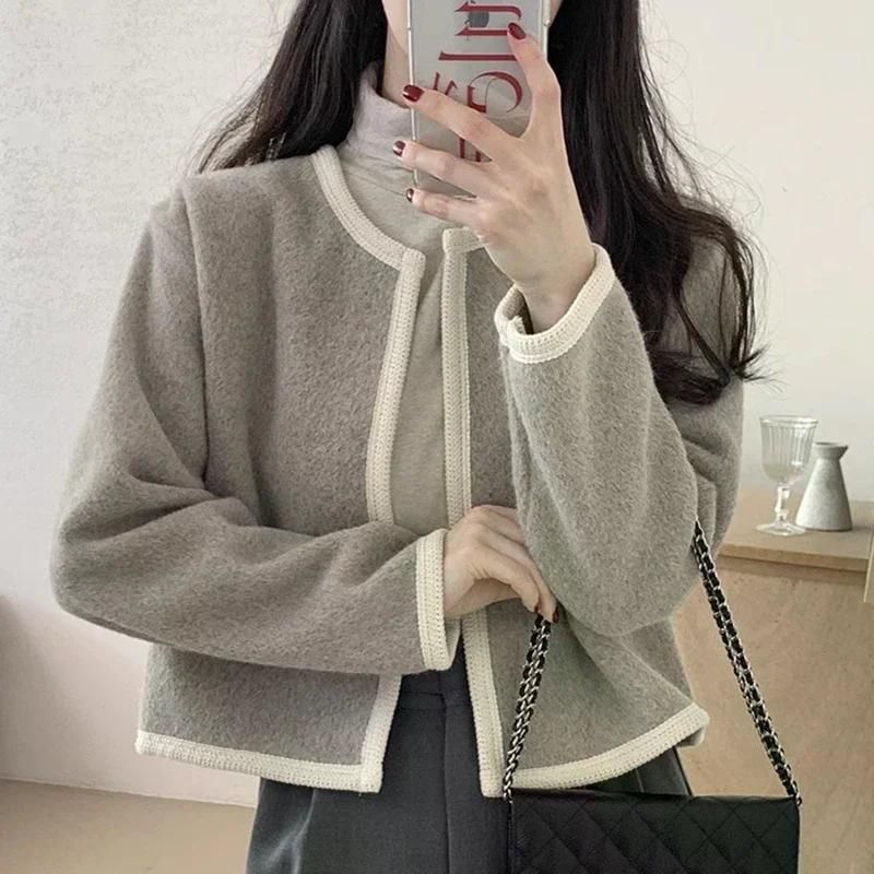 라운드넥 고급스러움 휘뚜루마뚜루 컬러 카디건 자켓 여성용 무난한스타일 하객룩 출근룩 그린 - 상세 이미지 4