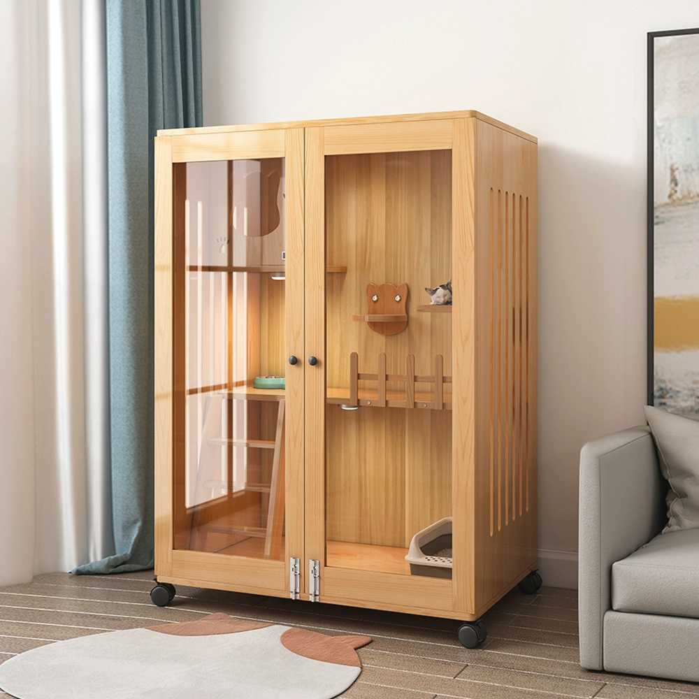 고양이 호텔 격리 원목 캣폴 캐비닛 계단 펜션 사육장 우드 60x60x120cm 이미지 6