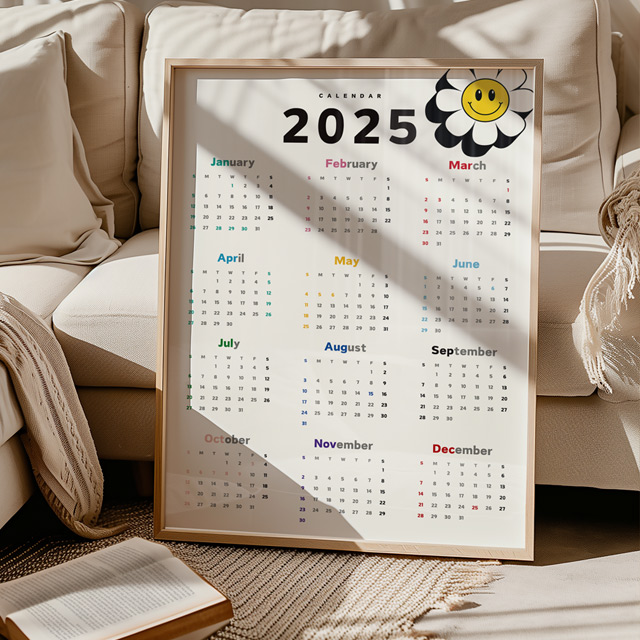 2025년 달력 벽걸이 캘린더 인테리어 액자 빈티지 스마일 포스터 이미지 8
