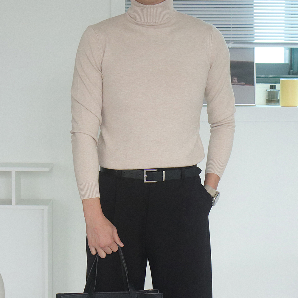 남자 목폴라니트 캐시미어 터틀넥 비스코스 남자 니트