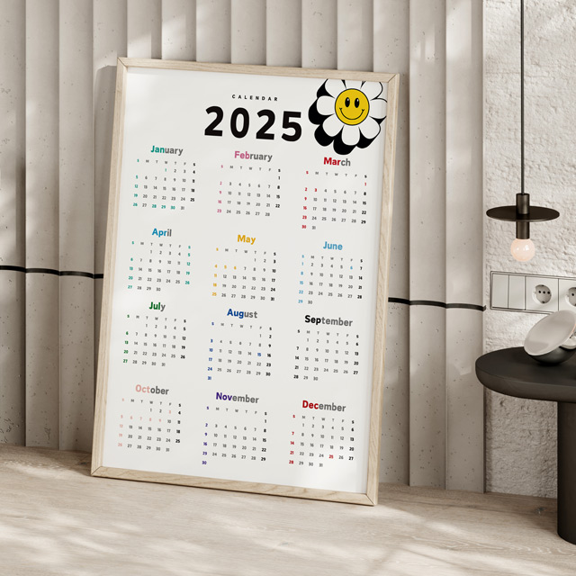 2025년 달력 벽걸이 캘린더 인테리어 액자 빈티지 스마일 포스터 이미지 6
