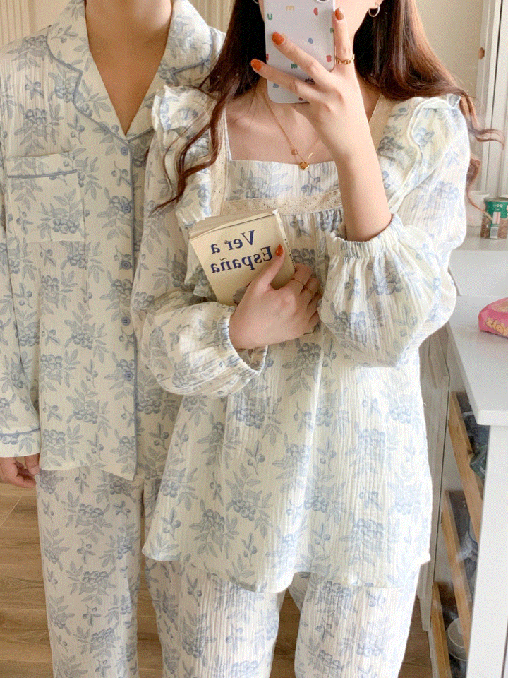 (커플잠옷) (뮤제스퀘어잠옷세트) 여성 남성 잠옷 파자마 요루면 가을 겨울 시밀러룩 상세 이미지 2