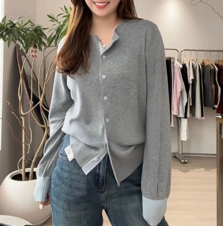 가디건 여성 2024 새로운 가을 여행룩 싱글 브레스트 슬림하고 무난 라운드 넥 긴팔 스웨터 흰색 M - 상세 이미지 2