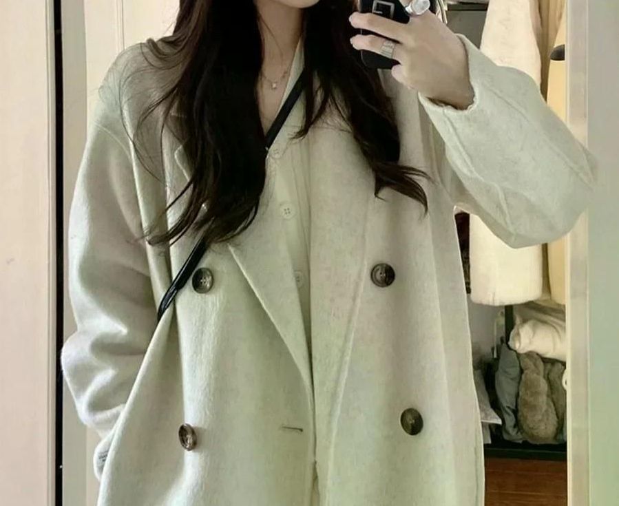 양면 모직 중간 길이 여성 외투 무릎 재킷 가을 겨울 신상 코트 롱코트 더블 핸드메이드 블랙 M - 상세 이미지 2