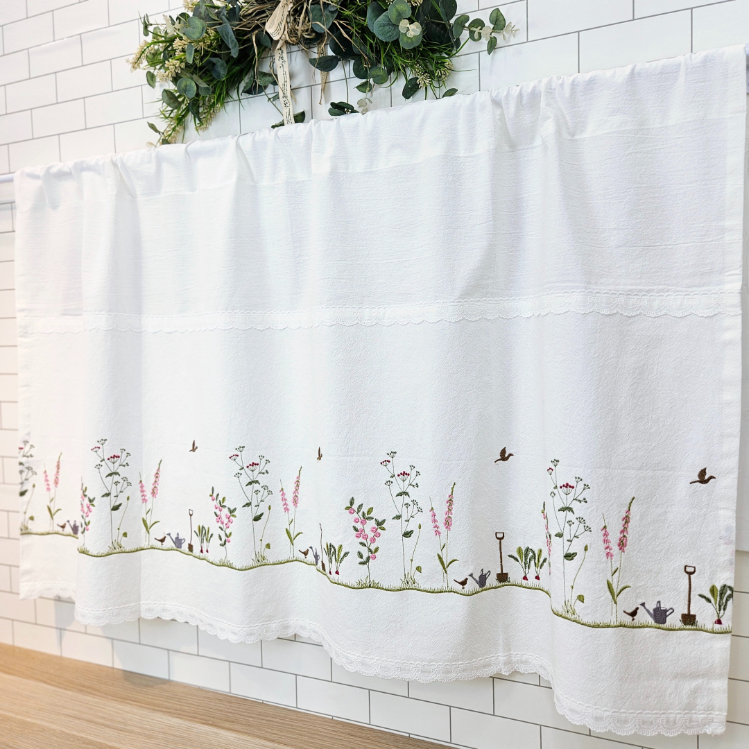 [바란스커튼] 주방 창문 커튼 광목 자수 가리개 70cm 정원 홈수니