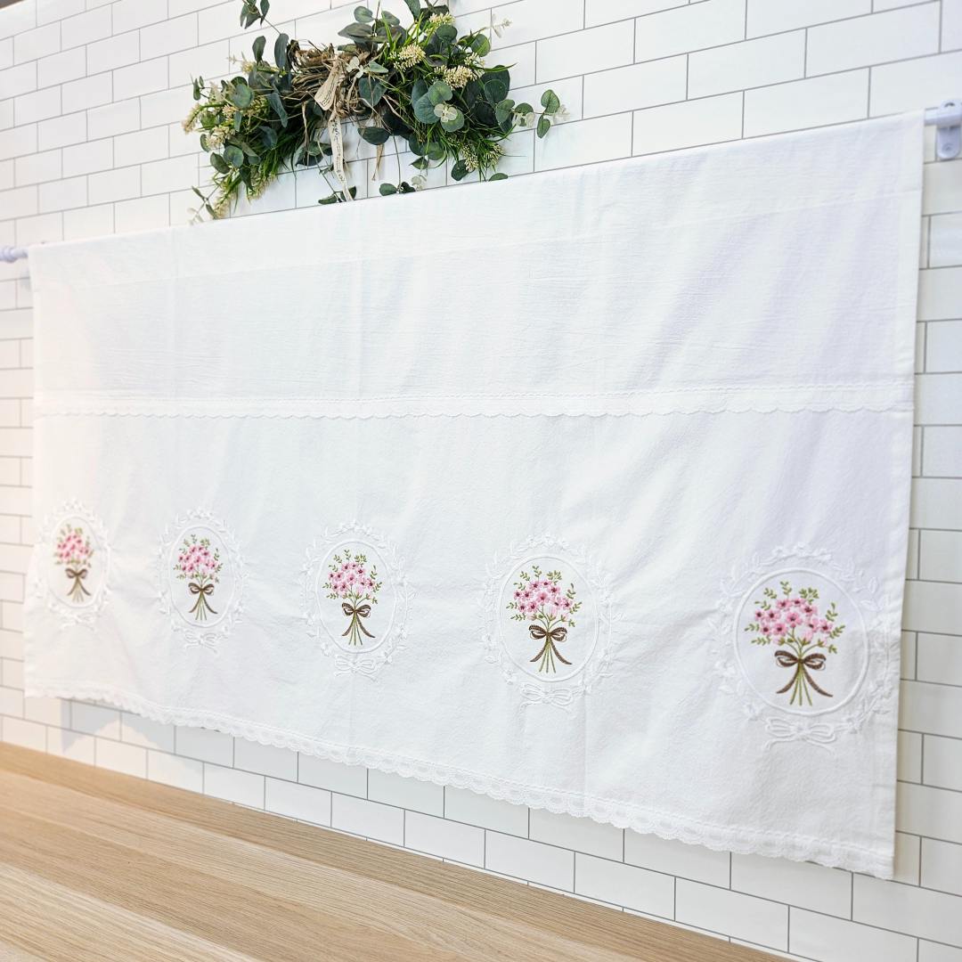 [바란스커튼] 주방 창문 커튼 광목 자수 가리개 70cm 홈수니