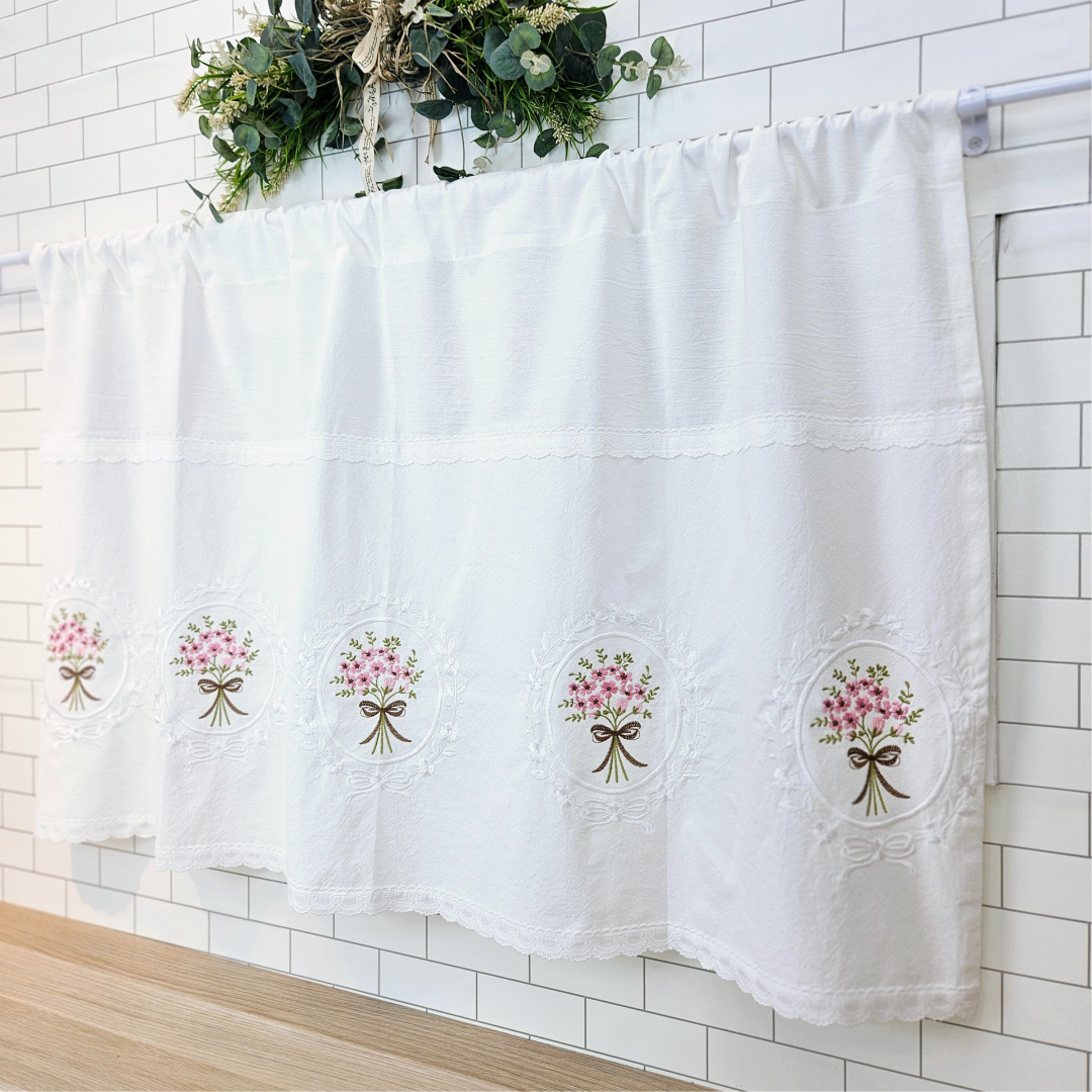 [바란스커튼] 주방 창문 커튼 광목 자수 가리개 70cm 홈수니