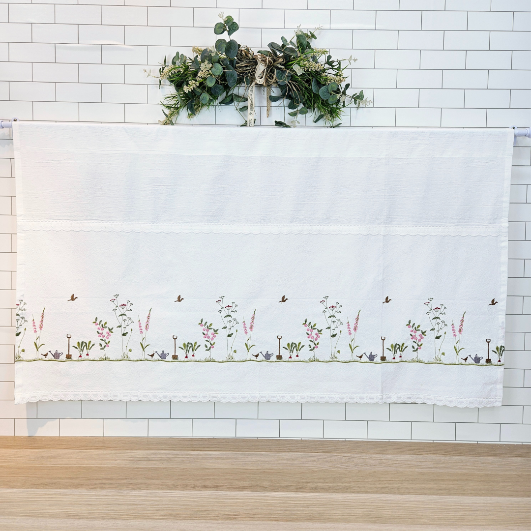 [바란스커튼] 주방 창문 커튼 광목 자수 가리개 70cm 정원 홈수니