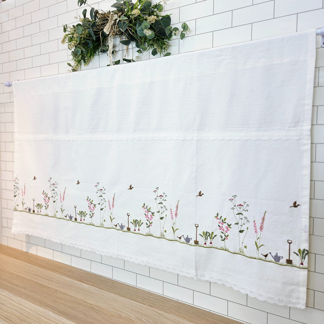 [바란스커튼] 주방 창문 커튼 광목 자수 가리개 70cm 정원 홈수니