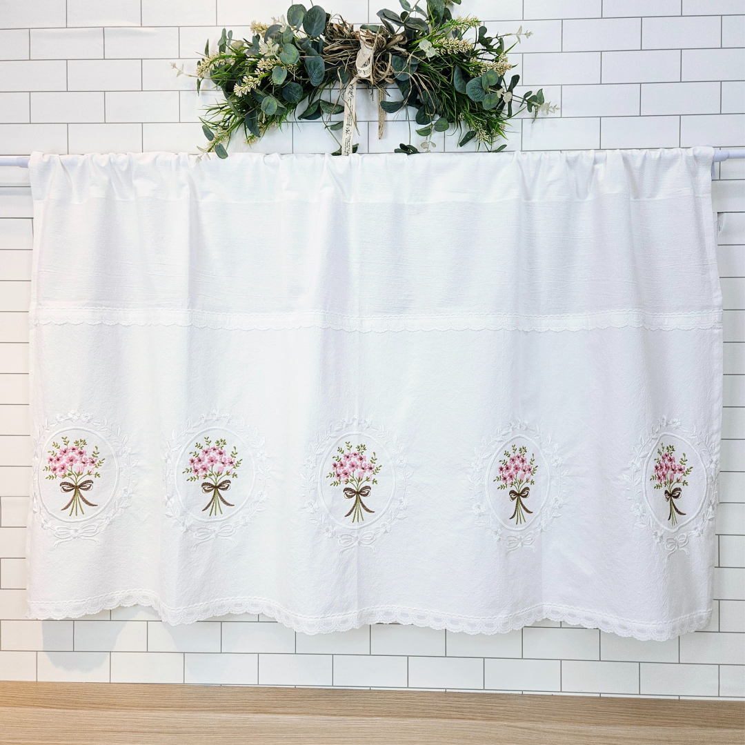 [바란스커튼] 주방 창문 커튼 광목 자수 가리개 70cm 홈수니