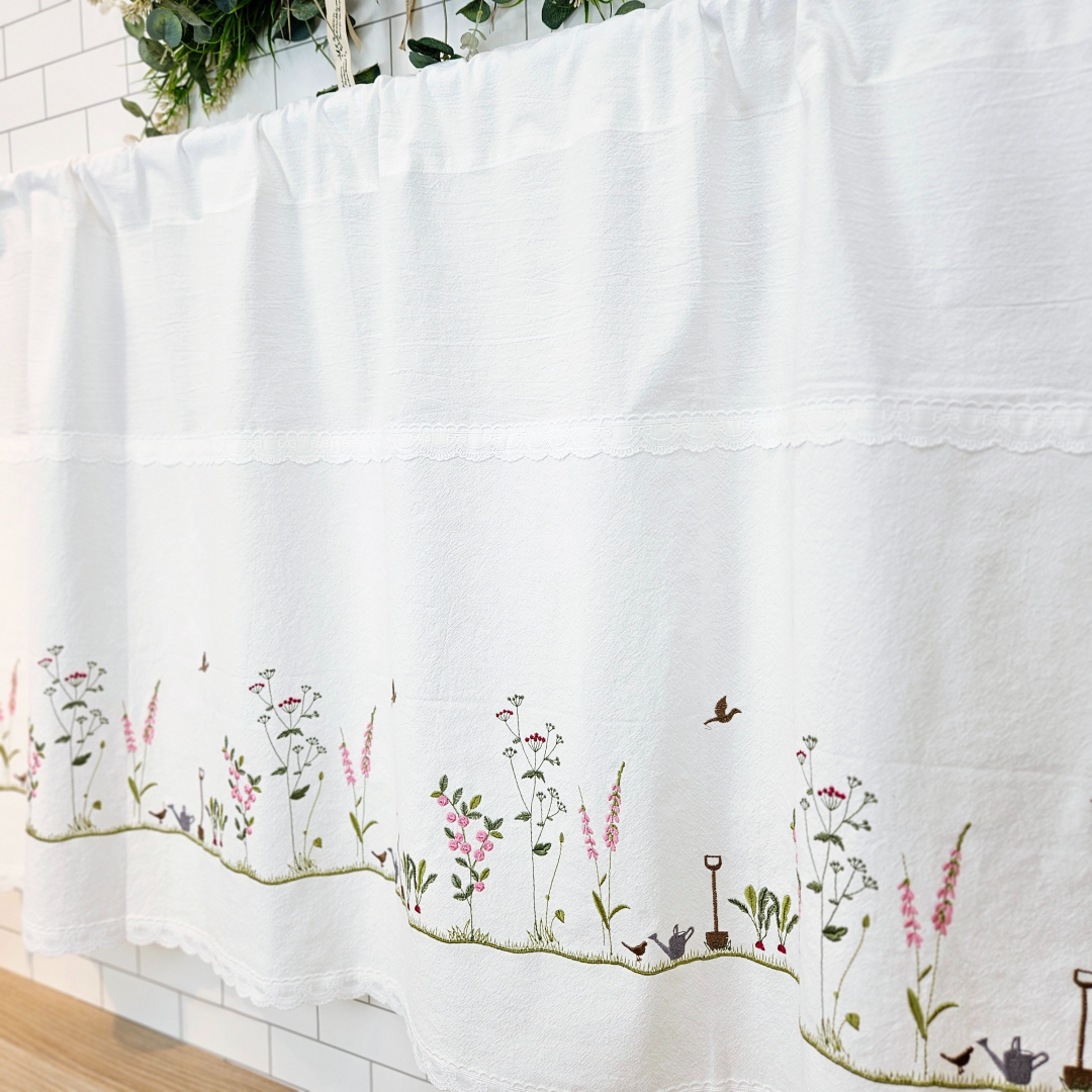 [바란스커튼] 주방 창문 커튼 광목 자수 가리개 70cm 정원 홈수니