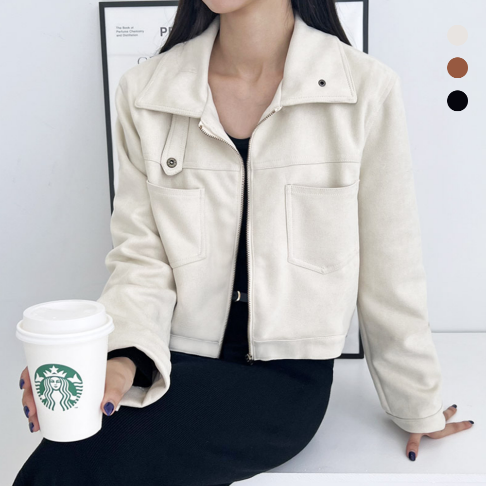 세무점퍼 스웨이드 자켓 여성 라이더 크롭 포켓 재킷
