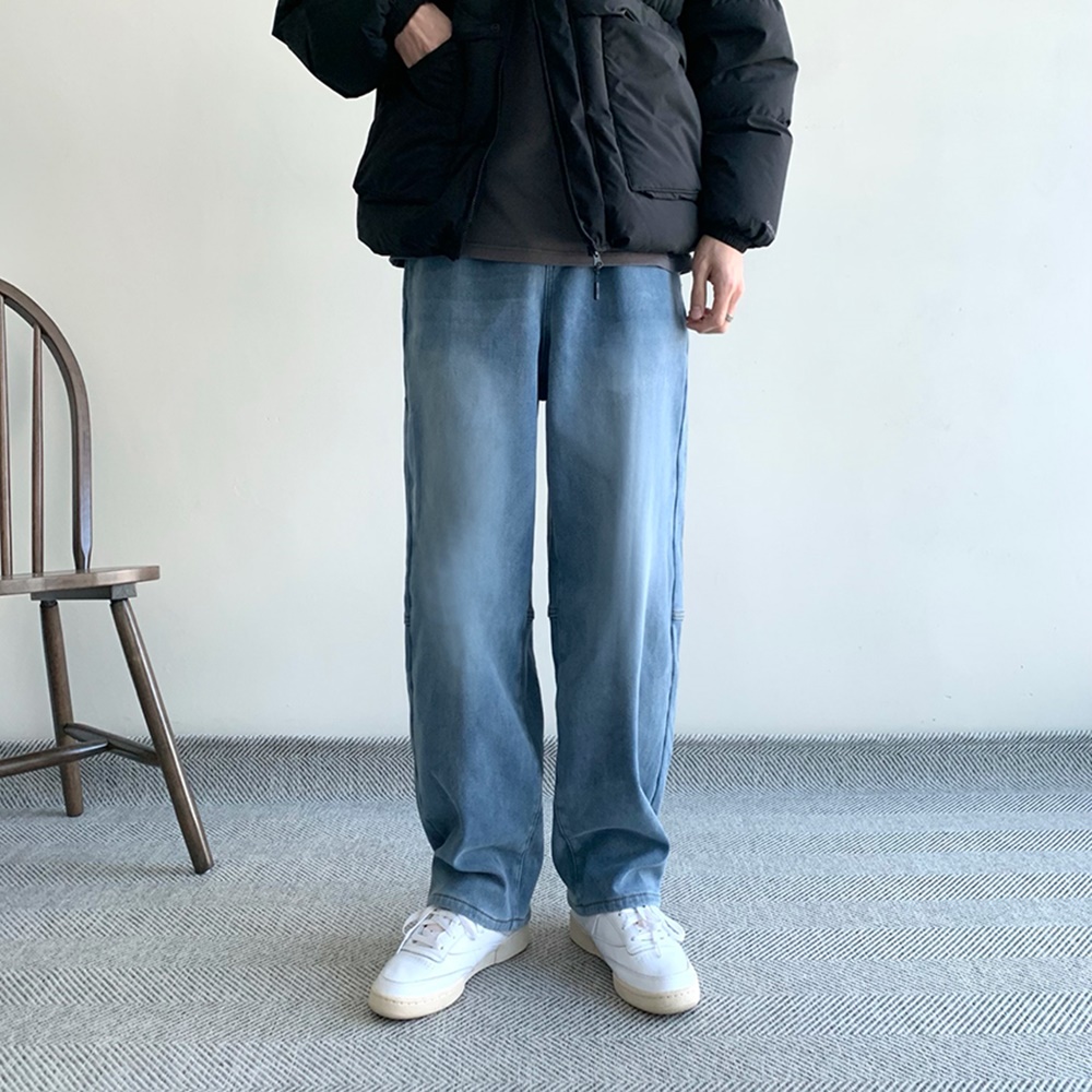 벌룬데님 남성기모청바지 남자와이드청바지 남자블랙진 - 상세 이미지 2