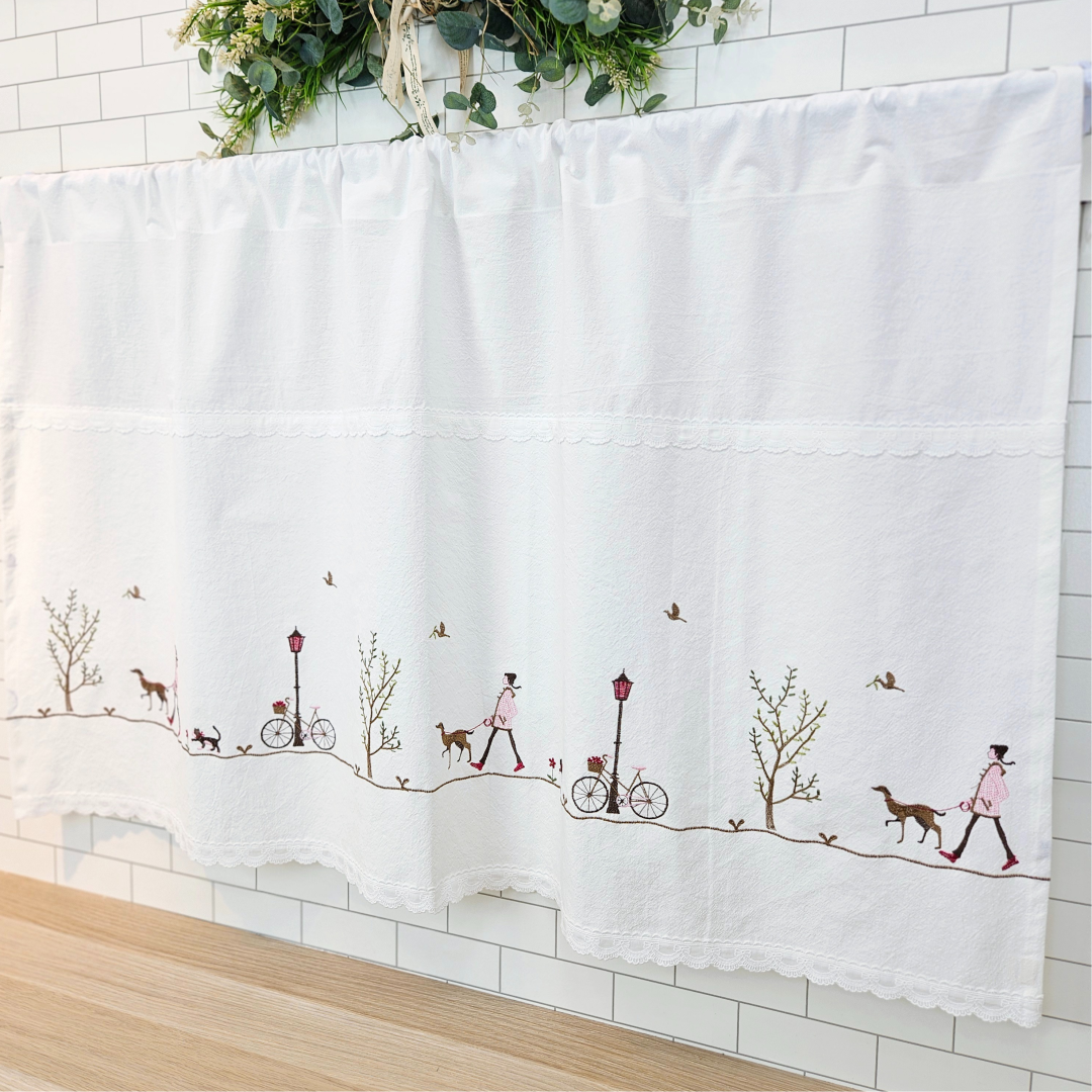 [바란스커튼] 주방 창문 커튼 광목 자수 가리개 70cm 홈수니