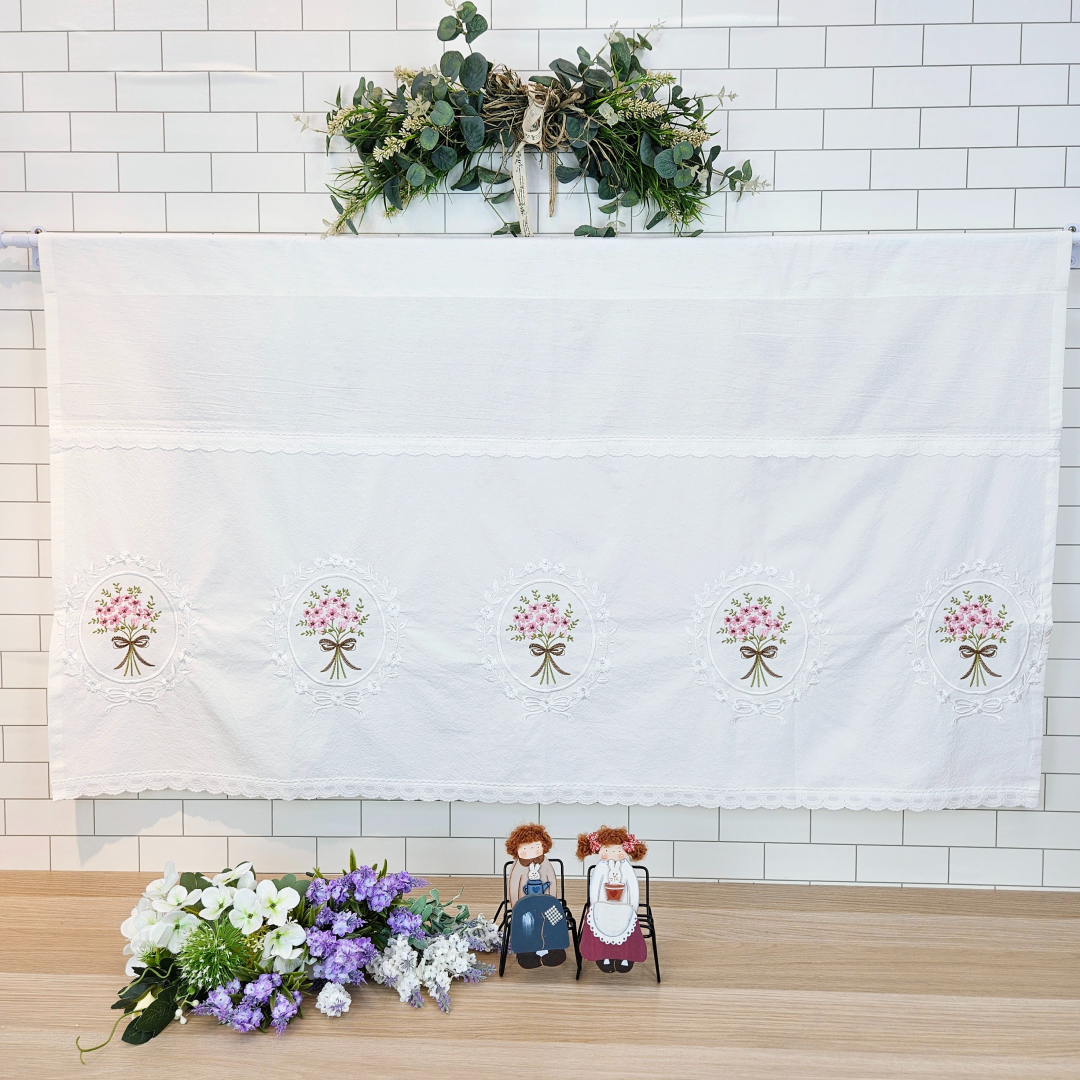 [바란스커튼] 주방 창문 커튼 광목 자수 가리개 70cm 홈수니