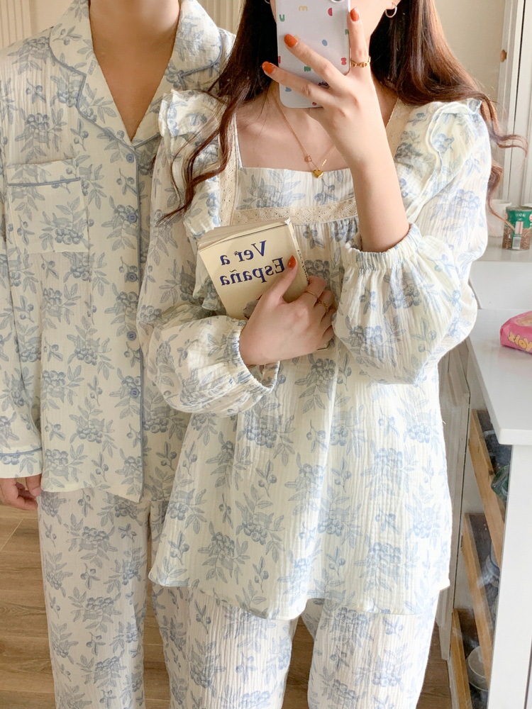 (커플잠옷) (뮤제스퀘어잠옷세트) 여성 남성 잠옷 파자마 요루면 가을 겨울 시밀러룩 상세 이미지 9