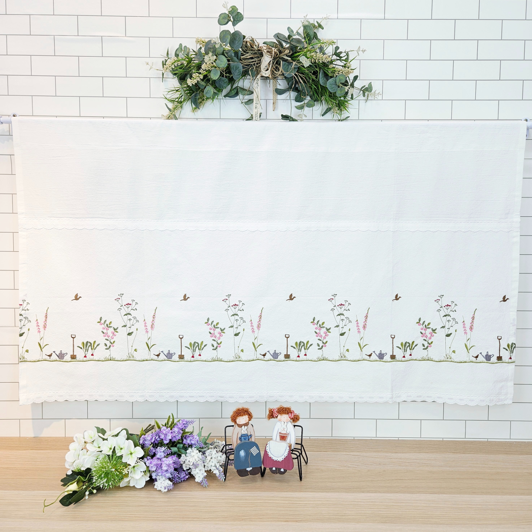 [바란스커튼] 주방 창문 커튼 광목 자수 가리개 70cm 정원 홈수니