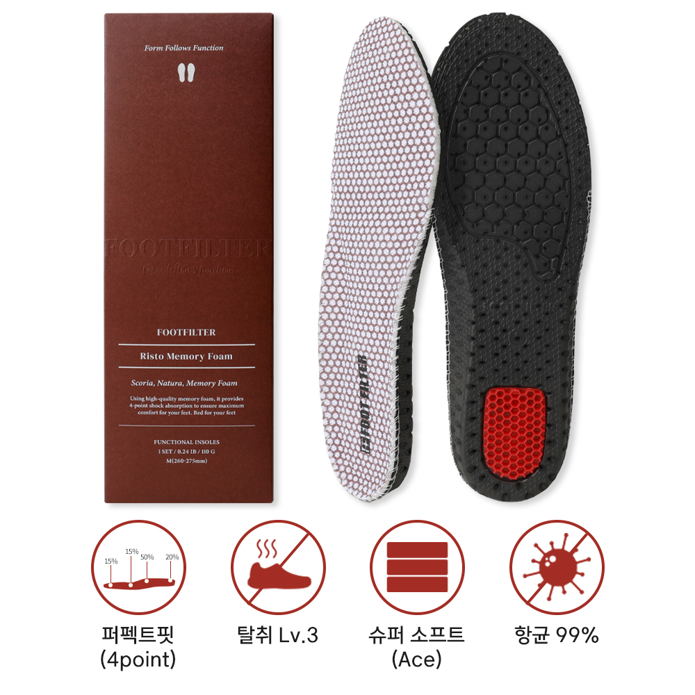 풋필터 리스토 메모리폼 기능성 깔창 족저근막염 보호 평발 요족 발통증완화 발편한 인솔 - 상세 이미지 5