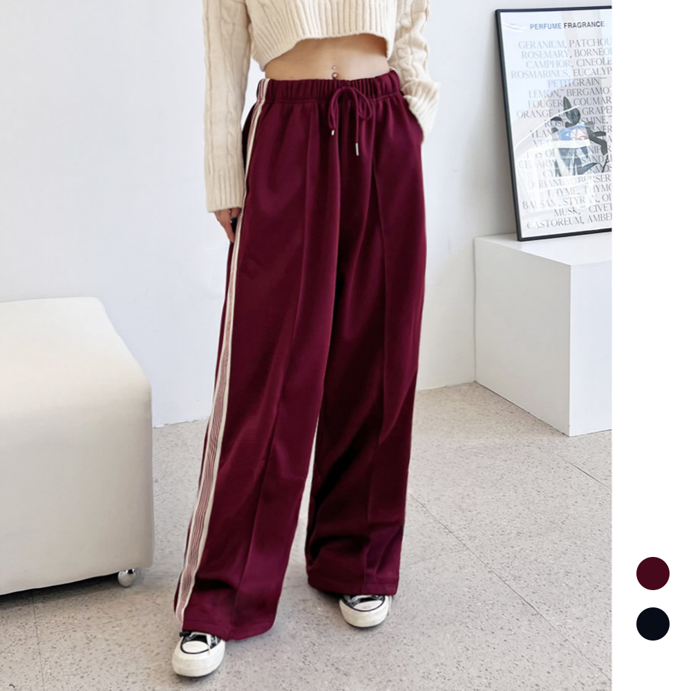 와이드트랙팬츠 여성 통큰 통넓은 츄리닝 트레이닝 스트링 바지 - 상품 이미지