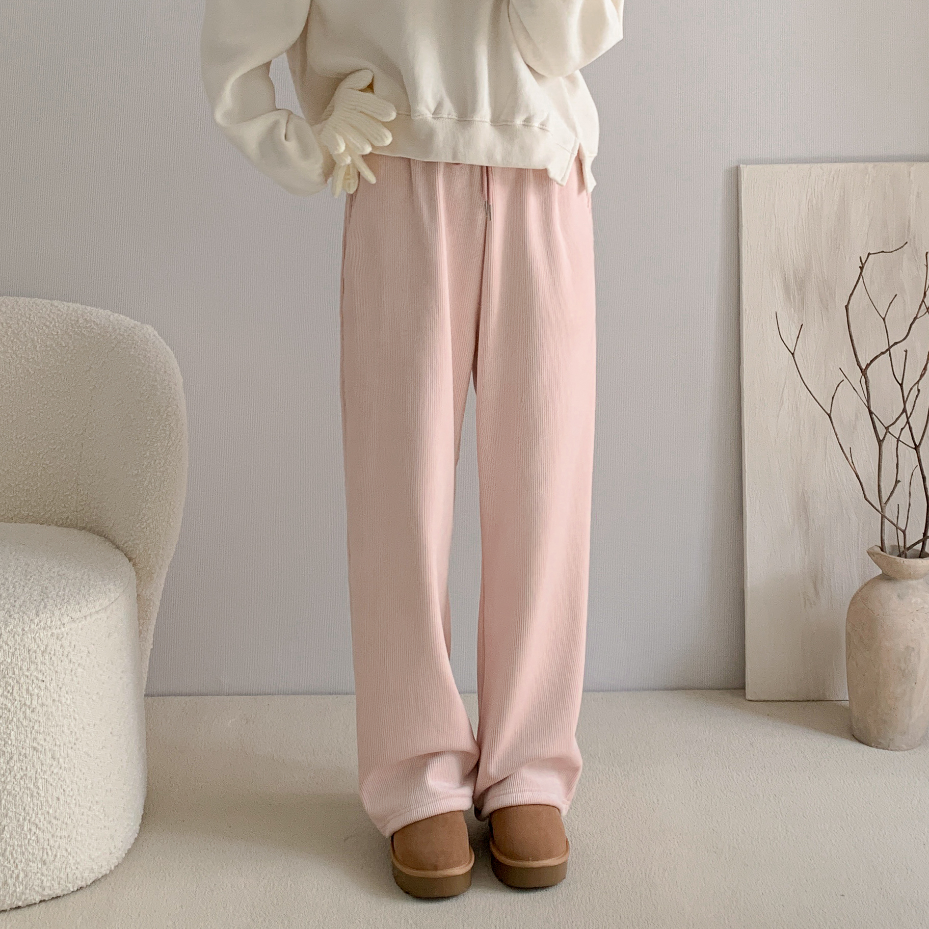 1+1 벨로아팬츠 코듀로이와이드팬츠 벨벳팬츠 융기모바지 - 상세 이미지 4