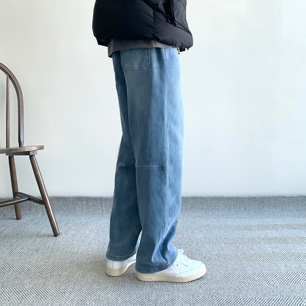 벌룬데님 남성기모청바지 남자와이드청바지 남자블랙진 - 상세 이미지 3