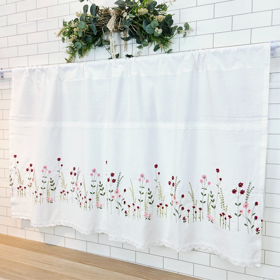 [바란스커튼] 주방 창문 커튼 광목 자수 가리개 70cm 홈수니