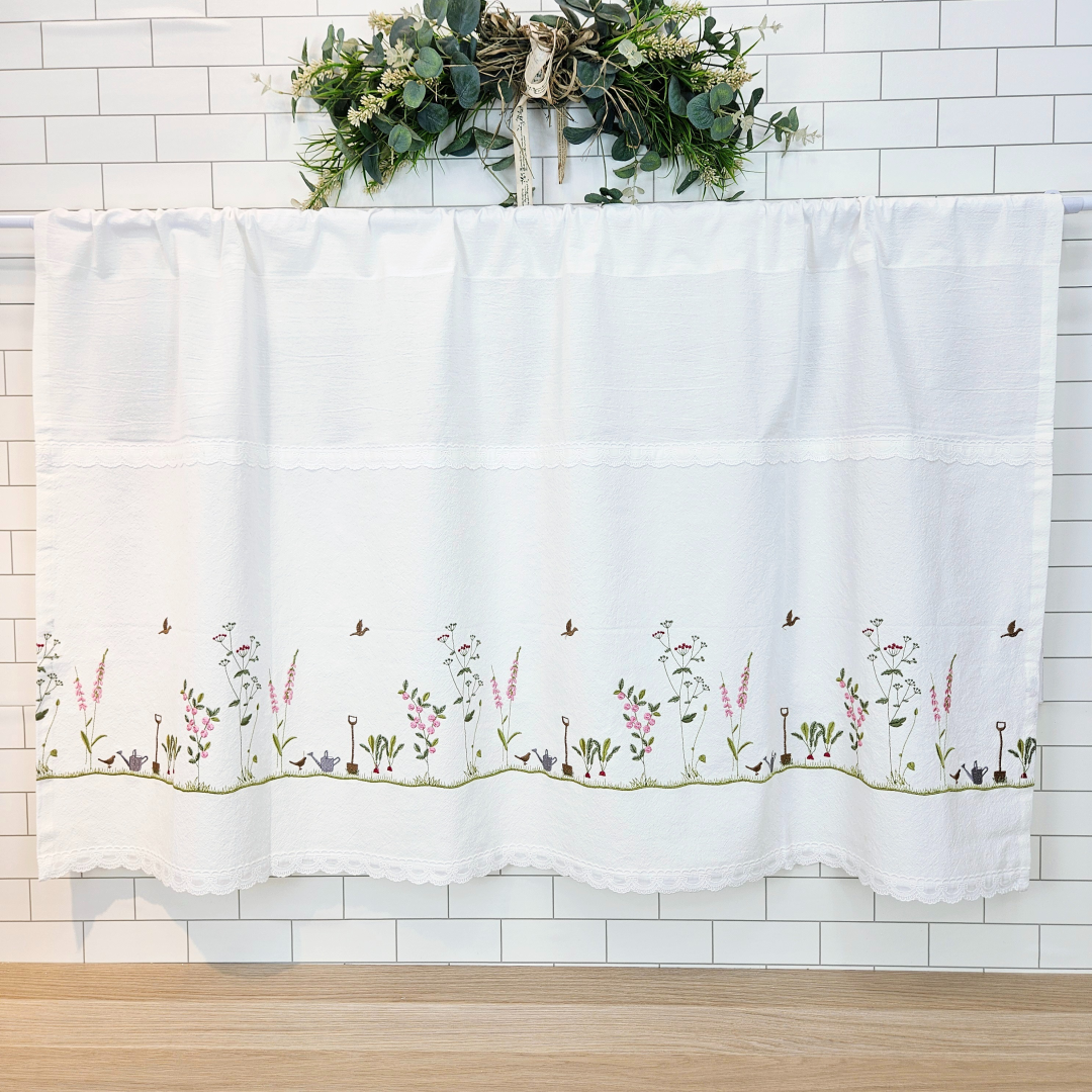 [바란스커튼] 주방 창문 커튼 광목 자수 가리개 70cm 정원 홈수니