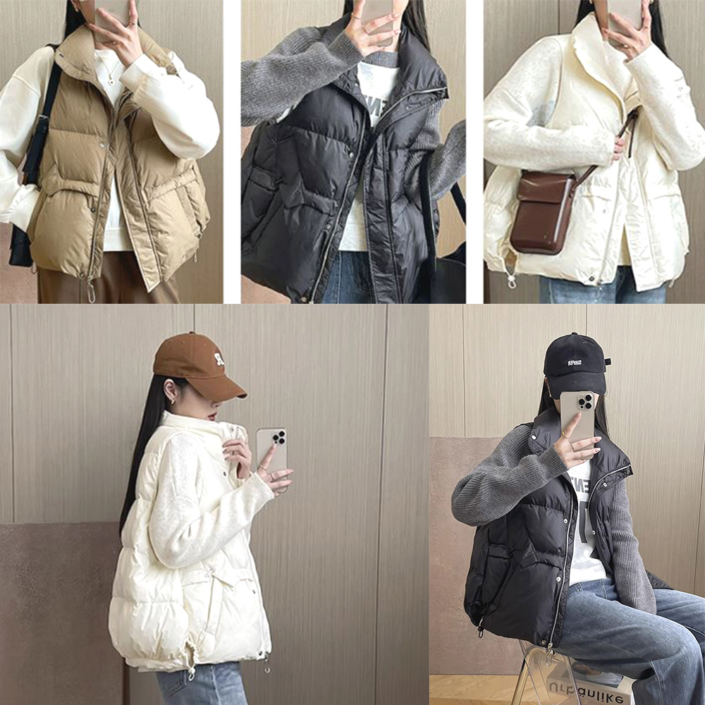 여성 패딩 조끼 따스한 간절기 여자 경량 스트링 아우터