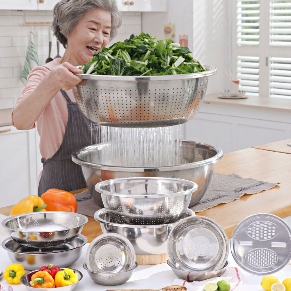 킹스텐 대야세트 10종 양푼이 스테인리스 스텐 믹싱볼 채반 스텐다라이 - 상품 이미지