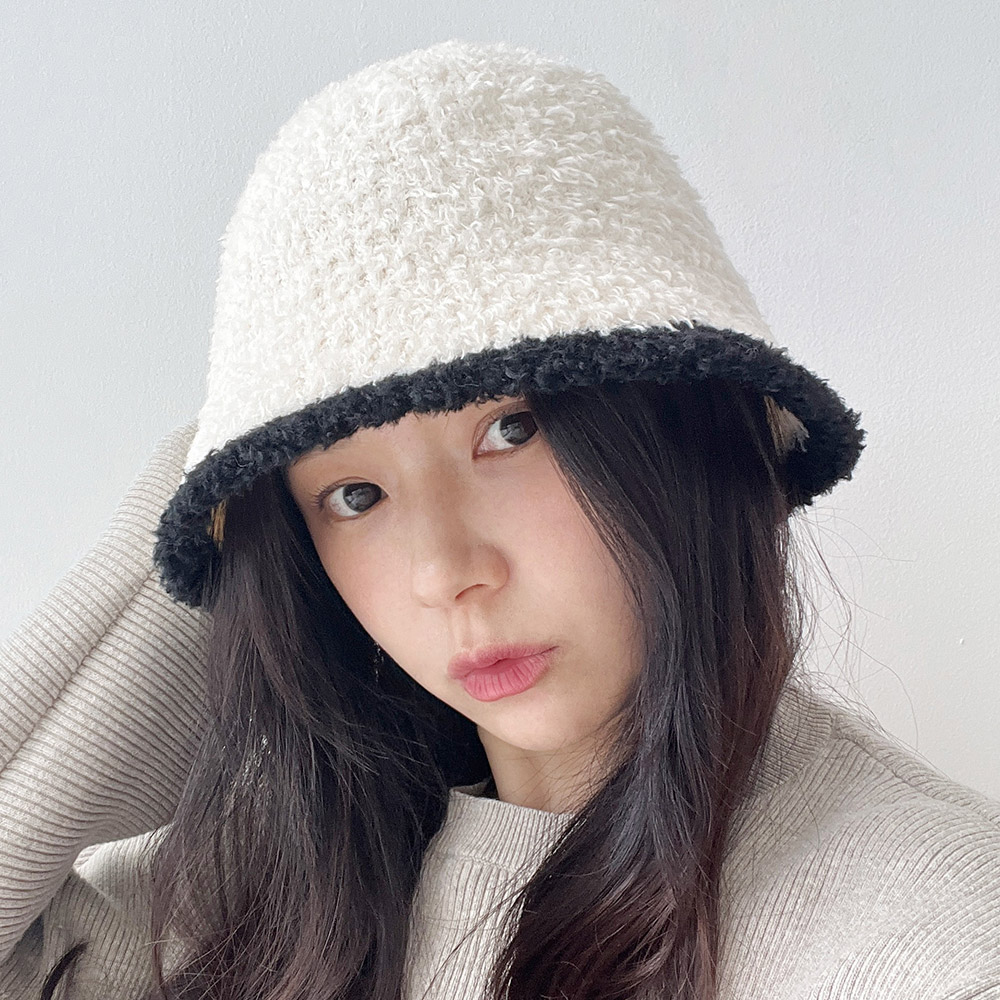 배색 양털 겨울 여자 벙거지 버킷햇 - 상세 이미지 3