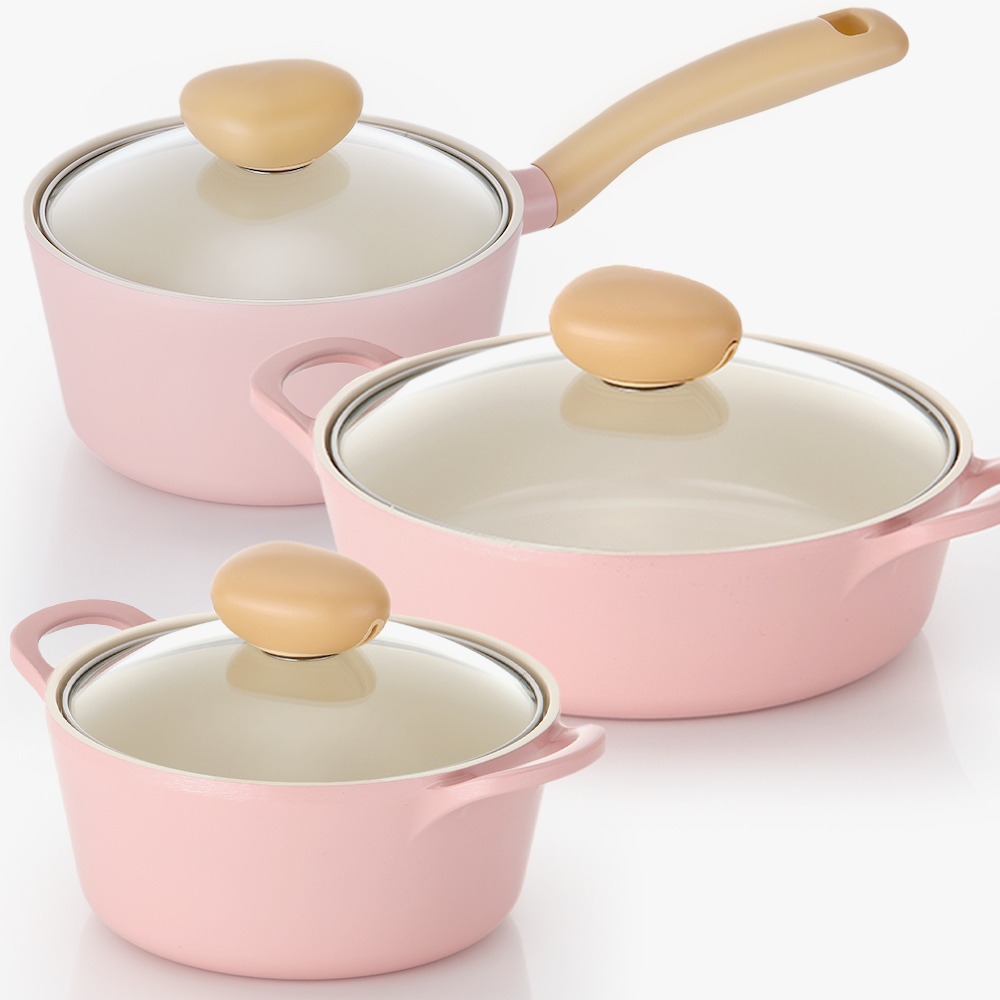 네오플램 레트로 냄비 3종 세트 베이비핑크 가스레인지용