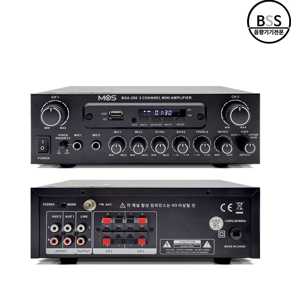 모스 BSA-200 앰프 2채널 1600W 블루투스 USB SD카드 미니앰프 매장 카페 - 상품 이미지