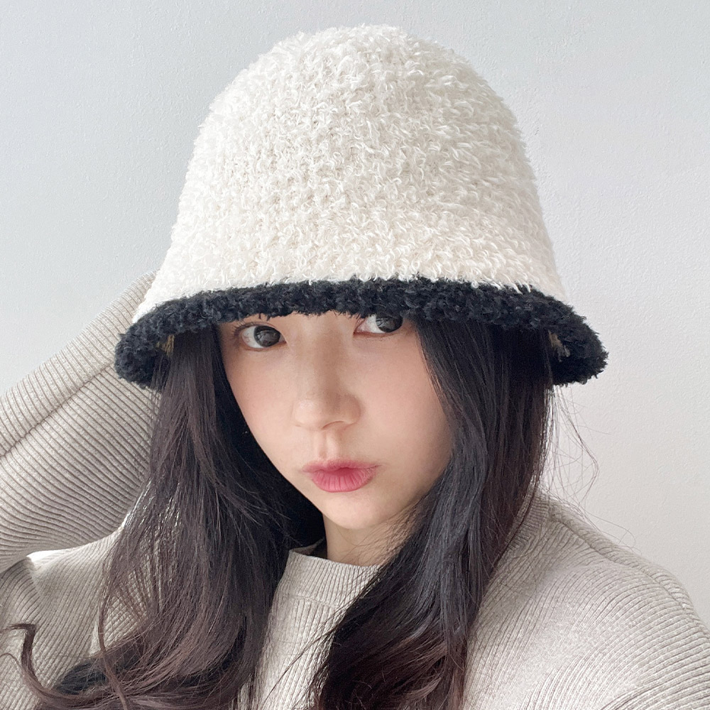 배색 양털 겨울 여자 벙거지 버킷햇 - 상세 이미지 4