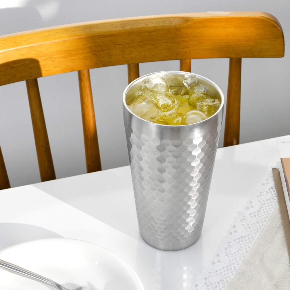 스텐 벌집 이중 스텐 컵 물컵 캠핑 맥주컵 보냉 업소용 스테인레스 304 550ml, 1개 - 상세 이미지 4