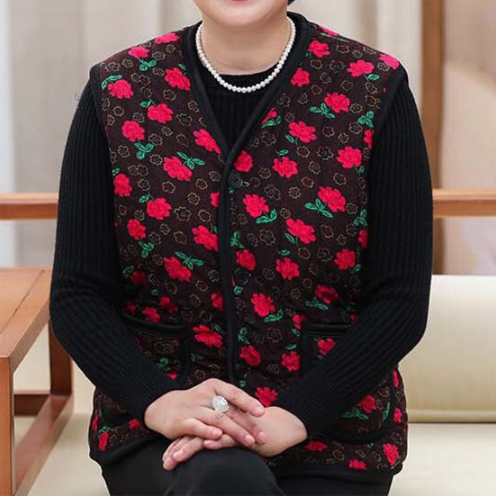 겨울 조끼 경량 꽃무늬 단체 촌캉스 할머니 엄마 시골 김장 털 베스트 따뜻한 보온 누빔 - 상품 이미지