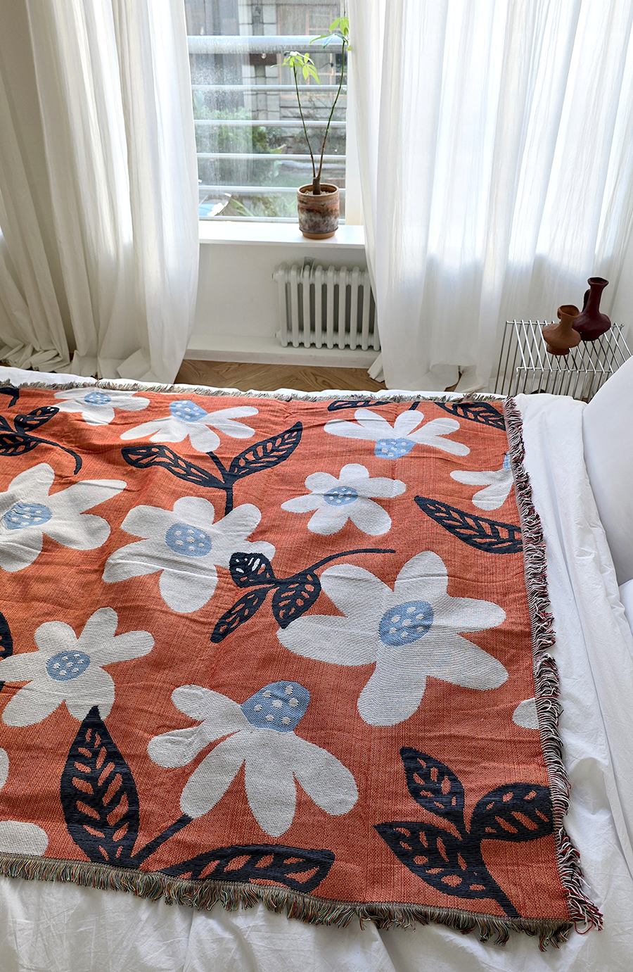 블랑쉬 레드오렌지속 플라워 빈티지 캠핑 블랭킷 - 상세 이미지 5