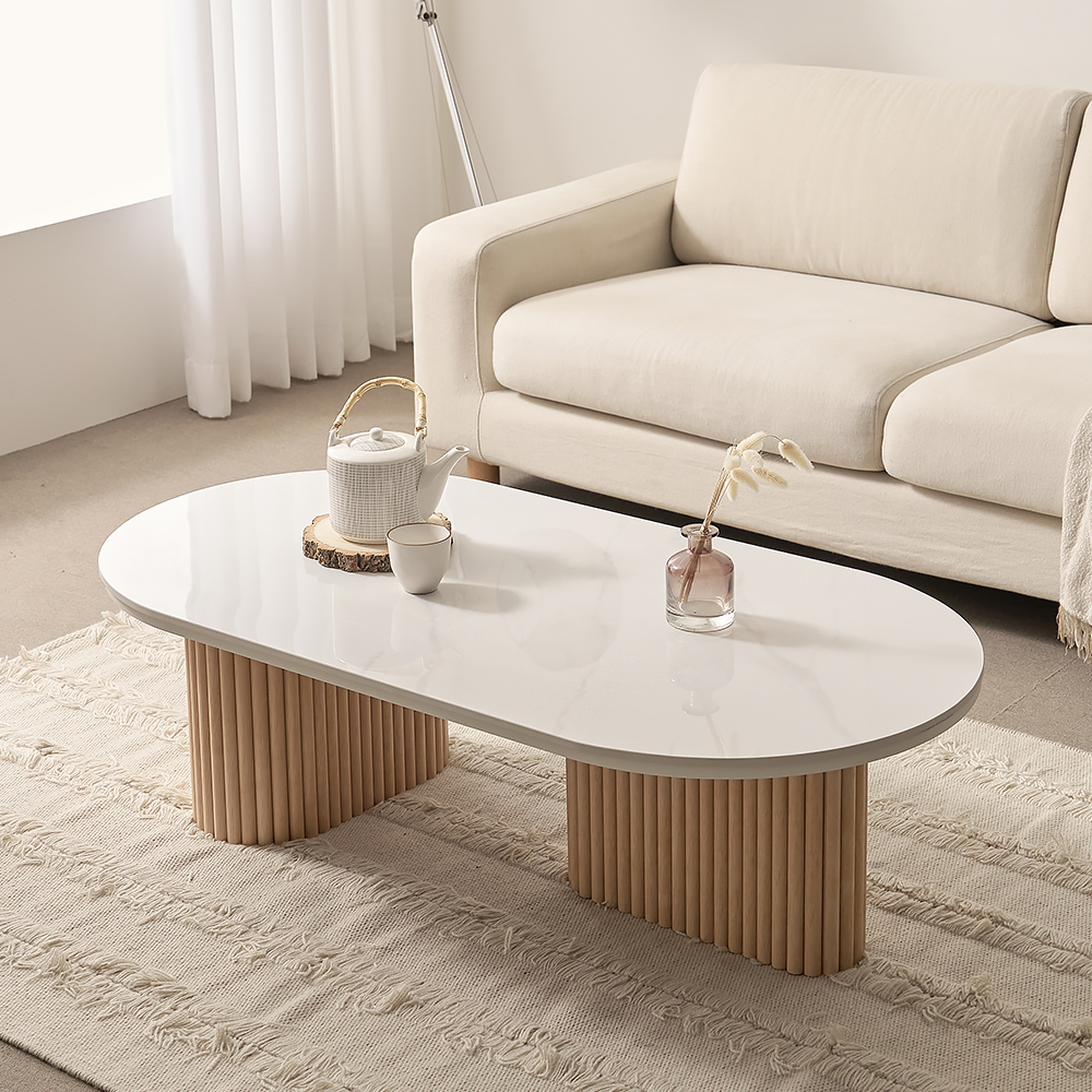 보루네오 마르체 몽스 세라믹 템바보드 타원형 좌식 낮은 거실 소파테이블 1200 BVD012C