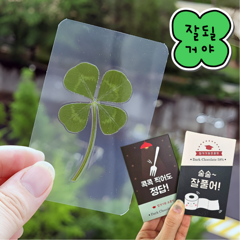 수능초콜릿+행운의 네잎클로버 (클로버1+봉투1) 부적 키링 응원 합격 위로 시험 생일 친구 선물 : 선물할까요